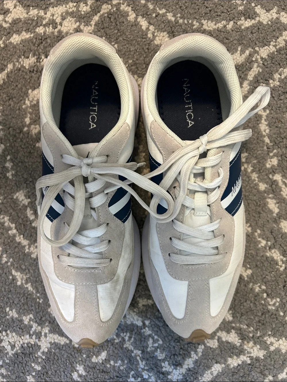 Nautica Beige and Navy Low-Top Retro Sneakers Tennies Tennis Shoes